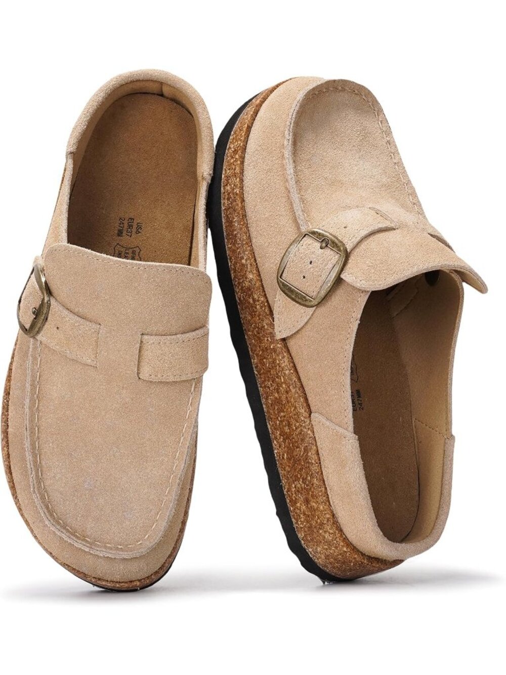 Women's Sand Suede Leather Closed Toe Pull On Fall Moccasin Clogs Loafer Shoe